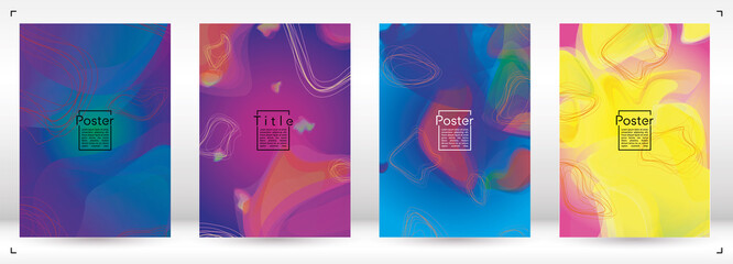 Futuristic Geometric Cover Design with Gradient and Abstract Lines, Figures for your Business. Template Fluid Rainbow Poster Design, Gradient Flow Effect for Electronic Festival.
