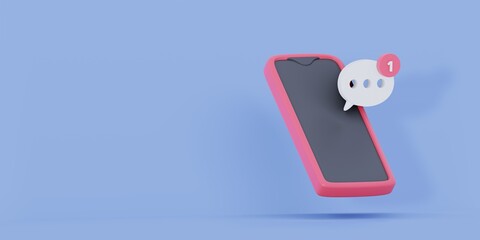 smartphone social network.   Phone for business and advertising. new notification.  3d 