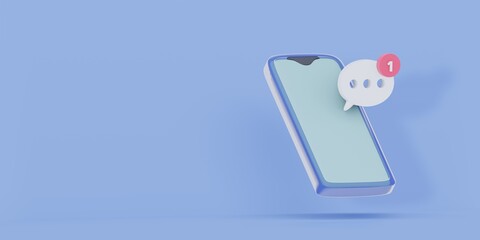smartphone social network.   Phone for business and advertising. new notification.  3d 