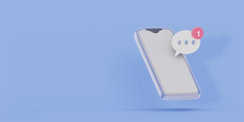smartphone social network.   Phone for business and advertising. new notification.  3d 