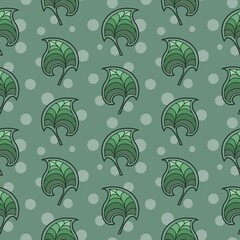 Seamless pattern, Decorative green leaves on a gray-green background