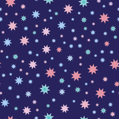 Fototapeta na wymiar Star pattern. Sky. For children's textiles and fabrics. Seamless, endless, blue background for baby. Vector.