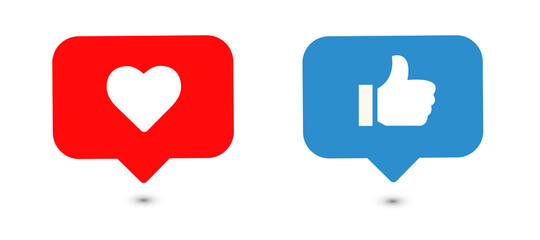 Like and Love icons. Thumbs up and heart, social media icon. Vector illustration.