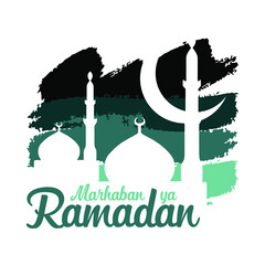 Muslim ramadan kareem festival greeting  design Free Vector. Marhaban ya ramadan text.