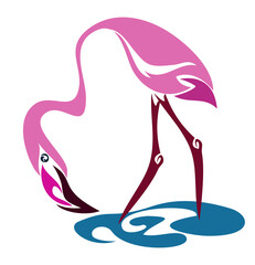 Pink flamingo in water doodle art