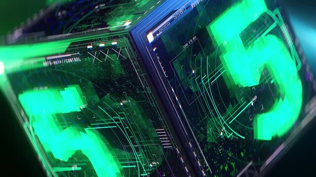Video game countdown timer clock, numbers nine to zero, futuristic background