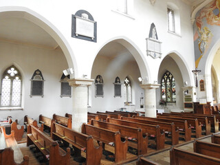 View of the bright interior of the church