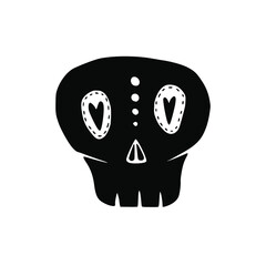 Skull with heart-shaped eyes. Cute skull for t-shirt print design.