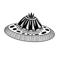 Flying saucer illustratio. T-shirt print design. UFO tattoo art.