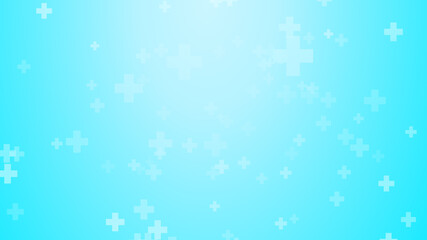 Medical health green blue cross on hearts pattern background. Abstract healthcare technology and science concept.
