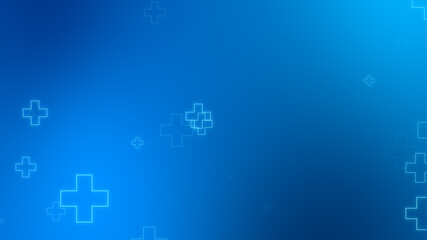 Medical health blue cross neon light shapes pattern background. Abstract healthcare technology and science concept.