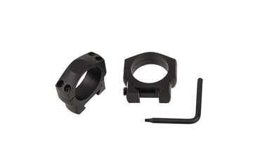 Obraz premium Quick disconnect mount made for holding a scope on a rifle isolated on white back. Quick Release Sniper Cantilever Scope Mount.