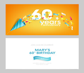 60 years anniversary invitation card vector illustration. Design template element