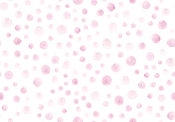 Seamless Rose Watercolor Circles. Grunge Hand Drawn Spots Background. Pastel Polka Print. Art Pink Watercolor Circles. Rounds Design. Vintage Dots Wallpaper. Pink Watercolor Circles.