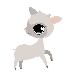 Little baby lamb. Ram. Sheep. Isolated object on a white background. Cheerful kind animal child. Cartoons flat style. Funny. Vector