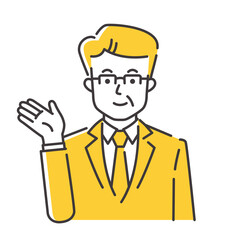 案内する中年ビジネスマン