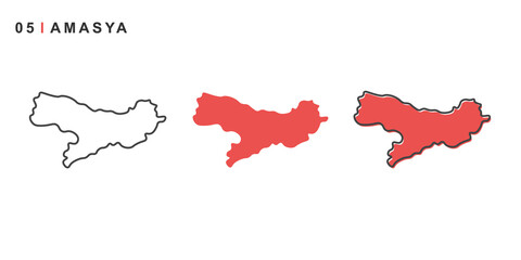Turkey, Amasya city map. Simple vector illustration isolated on a white background.