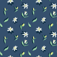 Seamless watercolor pattern with lilies in vector.