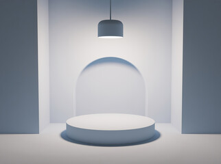 white podium for product presentation with a lamp