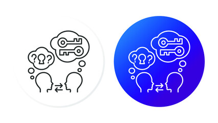 two icons, gradient, two heads, in the thoughts of one the key, in the thoughts of the other keyhole