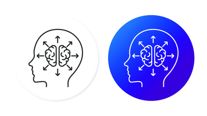 two icons, gradient, head, inside it a brain and arrows in different directions