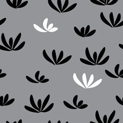 Seamless pattern with abstract black and white flowers