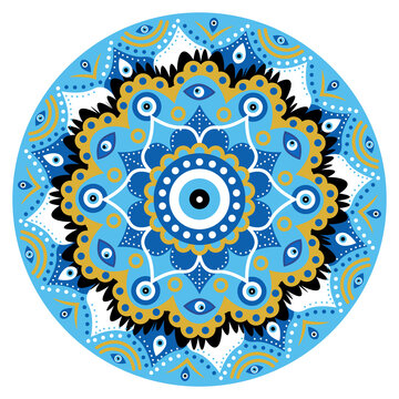 Mandala Greek Evil Eye Symbol Of Protection Blue Turkish.