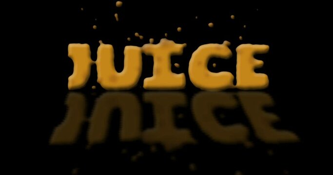 animated logo lettering juice with drops in zero gravity with reflection