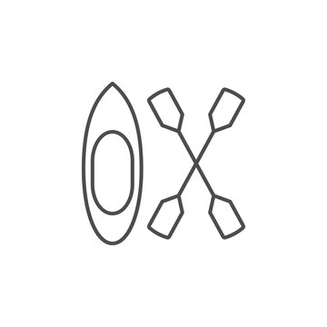 Kayak and oars line outline icon