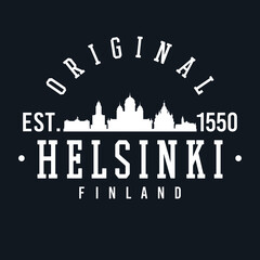 Helsinki, Finland Skyline Original. A Logotype Sports College and University Style. Illustration Design vector.