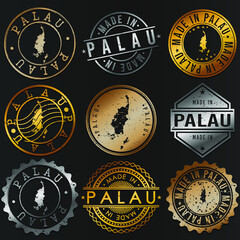 Palau Business Metal Stamps. Gold Made In Product Seal. National Logo Icon. Symbol Design Insignia Country.