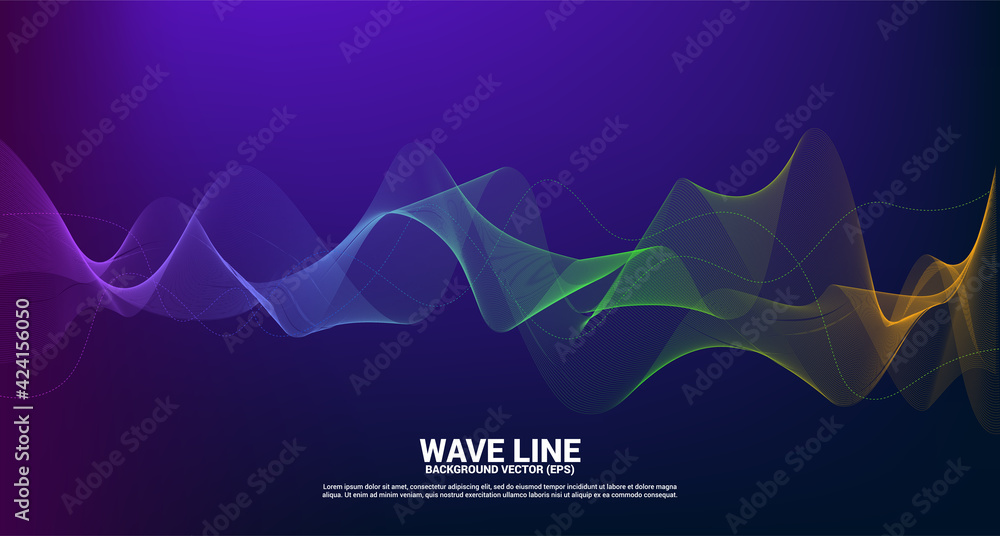 Poster blue and green sound wave line curve on dark background. element for theme technology futuristic vec