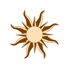 Magic concept, vintage sun with face, gold and black, engraving stylized. Illustration for astrology, boho design, pagan symbols for divination.