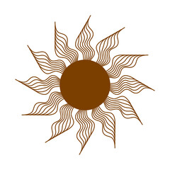 Magic concept, vintage sun with face, gold and black, engraving stylized. Illustration for astrology, boho design, pagan symbols for divination.