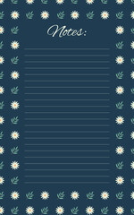 To-do list, set goals, task organizer, shopping list, notes. Daisies, flowers and greenery on a dark background. Time management