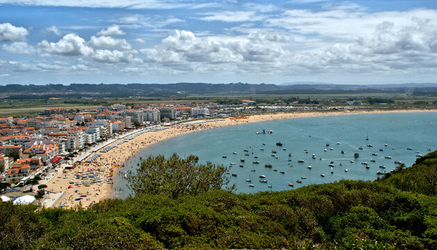 View over the village and bay of S&atilde;o Martinho do Porto in Portugal
