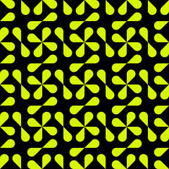 Yellow Propellers And Black Background. Seamless Pattern. Yellow Shape Propeller. Vector.