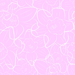 Fototapeta na wymiar Narcissus flower. Seamless pattern in soft colors. Spring flowers are hand-drawn.