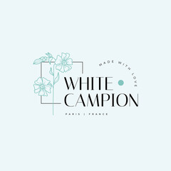 Abstract Flowers Vector Signs or Logo Templates. Retro Floral Illustration with Classy Typography. Feminine Logo. Modern Logo Template for florist, photographer, fashion blogger, design studio.