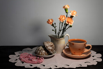 cup of coffee and flowers
