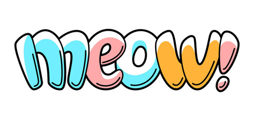 Illustration of written kitty meow. Cartoon lettering.