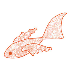 Hand drawn fish, zentangle for anti stress Coloring Page with high details, illustration in zentangle style. Sea