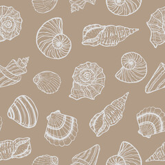 marine seamless pattern with seashell. summer time, sea, underwater, sea shells