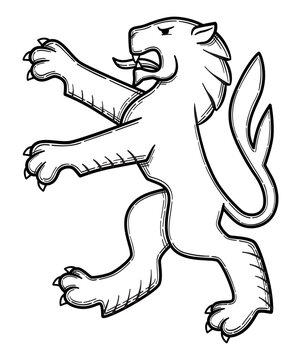 Vector illustration of lion for heraldry or tattoo. Vintage design heraldic symbols and elements