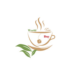 Vector illustration dedicated to international tea day. World Tea Day. Tea cup silhouette on white background. Banner, poster, signboard, etc. For various purposes of design.