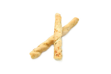 Tasty grissini breadsticks isolated on white background