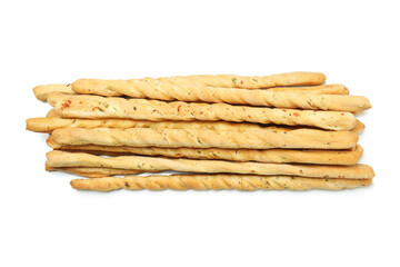 Tasty grissini breadsticks isolated on white background
