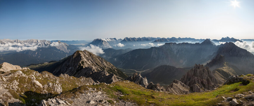 Panorama view Erlspitze mountain and Freiungen in Tyrol, Austria
