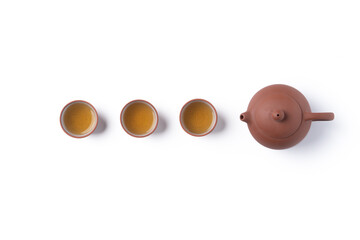 Top view design concept of fresh black tea and leaves in Taiwan.