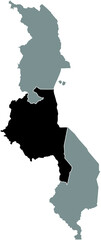 Black highlighted location map of the Malawian Central Region inside gray map of the Republic of Malawi